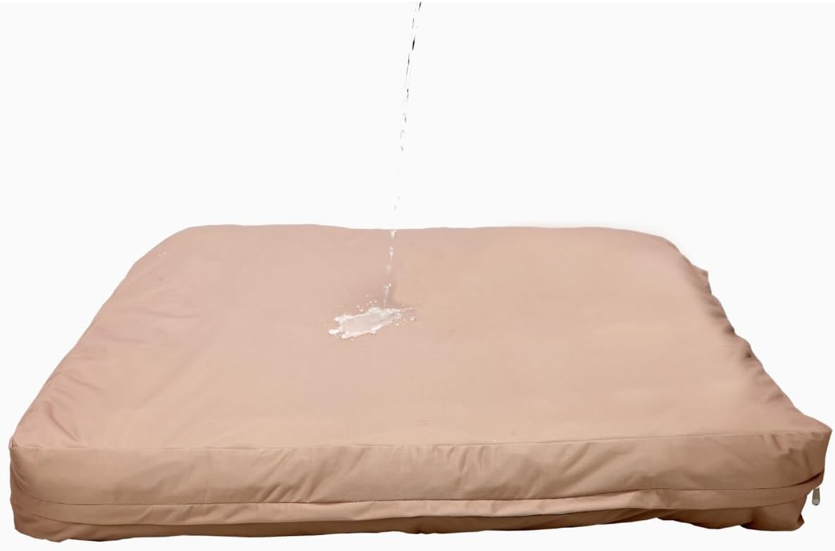 Dog Bed Cover – Waterproof Cover for Dog Bed – Heavy Duty, Machine Washable Zippered Liner – Durable, USA-Made Fabric for Pets – Ideal Pet Bedding Protector for Accidents and Messes - Large (Tan)