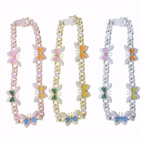 12mm CZ Cuban Butterfly Necklace Iced Out Bling Silver Color Choker Jewelry TH344