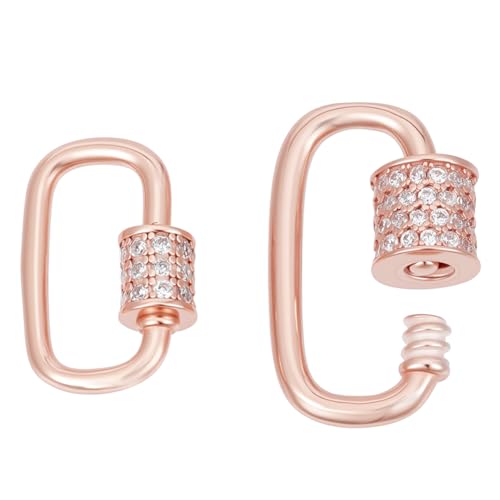 AHANDMAKER 2 tamaños de dijes de plata de ley 925 con cierre de tornillo, de oro rosa, con cierre de mosquetón, diamantes de imitación ovalados, para collares, pulseras, joyas, manualidades