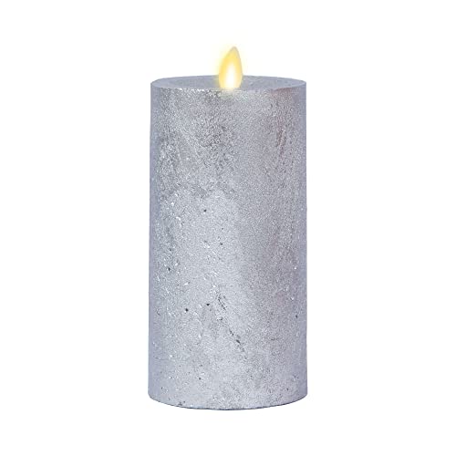 Image of Luminara Realistic Artificial Flame Frosted Silver Metallic Glitter Candle (3 x 6.5-inch) Moving Flame LED Battery Operated Lights - Unscented - Remote Sold Separately