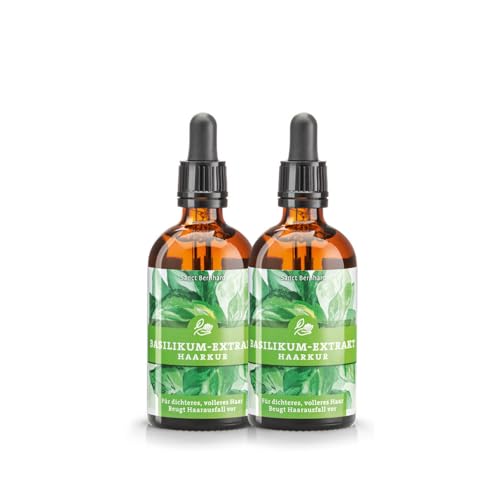 Sanct Bernhard Basilikum Extrakt Haare (2x 100 ml) Kur zur Pflege von dünnem trockenem & brüchigem Haar | Beugt Haarausfall vor | Mit Koffein & Aloe Vera | Verbessert das Haarwachstum