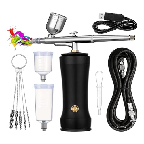Jalzdieod Kit de aerógrafo con compresor, kit de pistola de aerógrafo inalámbrica de 30 PSI con manguera de aire, juego de aerógrafo de mano recargable para pastel B