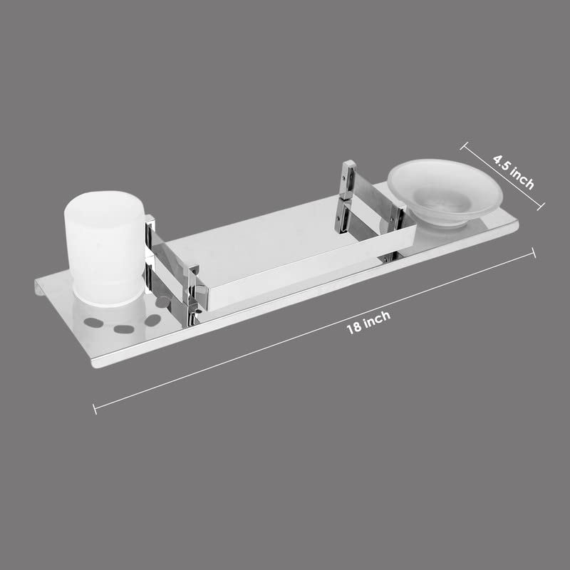 Image of 4010 Stainless Steel 304 Grade Wall Mount Shelf with Glass Tumbler and Soap Dish