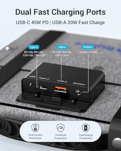 Image of BigBlue 60W Portable Compact Solar Panel with PD 45W USB-C, 20W USB-A, DC Ports for Power Stations, Cellphones, Power Banks, Tablets, IP68 Waterproof, Foldable Camping Solar Charger with Kickstand