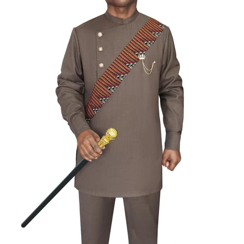 SEA&ALP African Men Dashiki Outfit 2 Piece Suit Shirt and Pants Set Slim Fit Wedding Dress Attire Clothing2