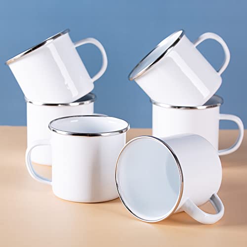 Cutiset 12 Ounce Handmade Enamel Mug,Plain White Mugs,Enamel Camping Mug Set,Diy Cups For Tea, Coffee And Hot Chocolate, Set Of 6 #TOP6
