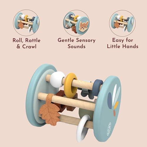 Image of SPEEDY MONKEY Fox Roller Rattle Baby Toy | Wooden Animal Sensory Rolling Toy for Infants | Developmental Rattle for Crawling & Motor Skills | Early Learning Play for Babies & Newborns 6M+