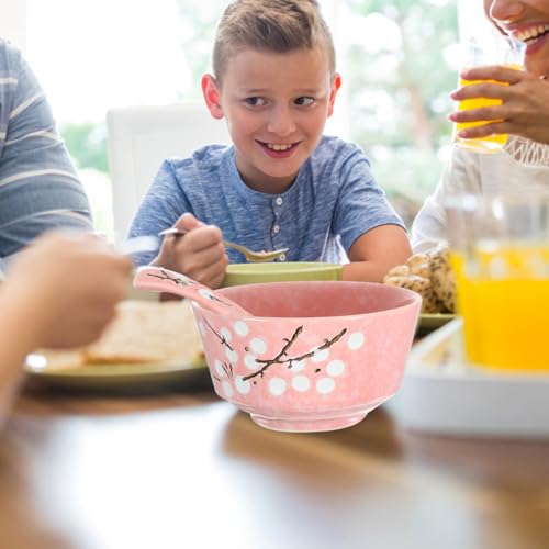 HEMOTON 6-Teiliges Japanisches Keramikgeschirrset Rosa Für Haushalt Mit Schüssel Teller Tasse Löffel Und Essstäbchen Praktisch Stapelbar Für Asiatische Küche Und Alltagsgebrauch