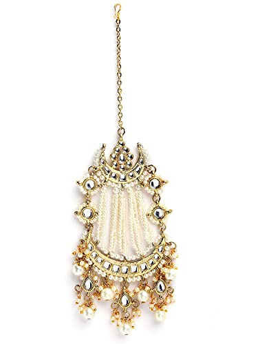 Image of Karatcart Gold Plated Pearl Beads Studded Floral Design Kundan Passa for Women