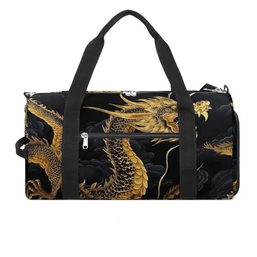 Sac de gym imprimé dragon jaune et zippé avec compartiments
