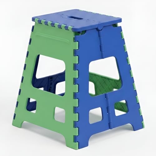 Image of U-MAX 18 Inch Folding Step Stool, Portable, Heavy Duty Plastic with Anti-Slip Surface Space-Saving Foldable Stool for Kids & Adults (Blue-Green)