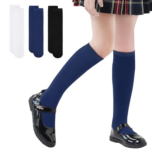 Durio 3 Pairs Knee High Socks for Girls Long Socks for Girls Boys Kids School Uniform Socks Breathable Seamless Socks