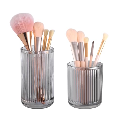 Image of DASITON Makeup Brush Holder Organizer, Crystal Glass Makeup Brushes Storage Holder, Vintage Make Up Brush Cup for Vanity, Pen Pencil Holder for Desk, Toothbrush Holders for Bathroom (Grey SL)