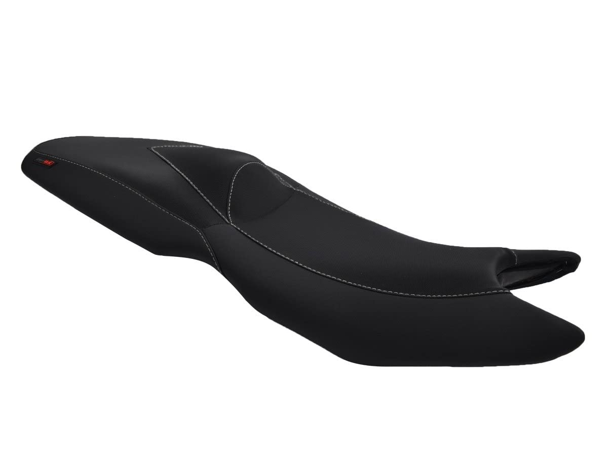 Funda de Asiento Compatible con BMW F800ST 2006-2012 Negra con Costuras Blancas