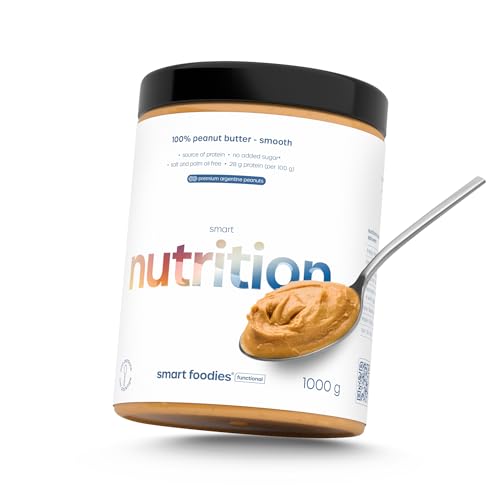 Smartfoodies Smart Nutrition - Burro di arachidi 1 KG | 100% a base di arachidi argentine di alta qualità | Alto contenuto proteico: 28 g per 100 g | Senza sale, zucchero o olio di palma | Liscio