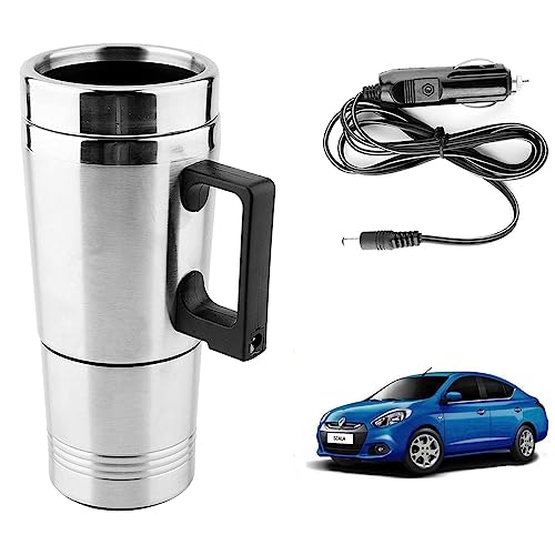 Image of Oshotto 12V Stainless Steel Car Heating Kettle /Mug, Travel Friendly electric Tea /Coffee maker Compatible with Renault Scala /Fluence (300ml)