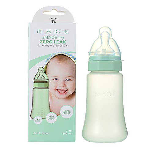 Image of aMACEing Zero Leak® Baby Bottle with Anti-Colic Vent and Variable Flow, Leak-Proof 7oz (Green)