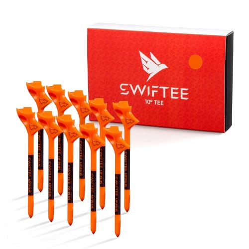 SWIFTEE Premium 10-Grad-Golf-Tees für Fahrer oder Bügeleisen – reduziert Spin & Slice, verbessert Distanz und Präzision (10 Stück) (Orange, 83 mm)