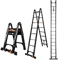 Wolec 16.5 FT A Frame Telescoping Ladder, Adjustable Multi-Purpose Collapsible Extension w/Balance Bar & Wheels, Heavy Duty 330 lbs Max Capacity, Ideal for Home and Outdoor Work, Black