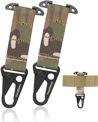 ParaDance Acessórios táticos MOLLE Clip T-Mount Clash Hook, clipes de luva Suporte de chave MOLLE com mosquetão suspenso, para mochila de cinto de batalha de cinto de transporte de placa (Multi Camo X