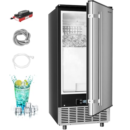 EUHOMY Under Counter Ice Maker with Drain Pump, 90 lbs/Day Ice Machine, Auto-Cleaning & 24H Timer, Stainless Steel Commercial Ice Maker with 24 lbs Storage for Home/Bar/Cafe/Restaurant