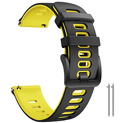 ANBEST Pulsera de Silicona Compatible con Vivoactive 3/Forerunner 245/645 Correa, 20mm Correa de Deportiva Apropiado para Galaxy Watch 42mm/Gear Sport/Active 2 40mm Smart Watch, Negro/Amarillo