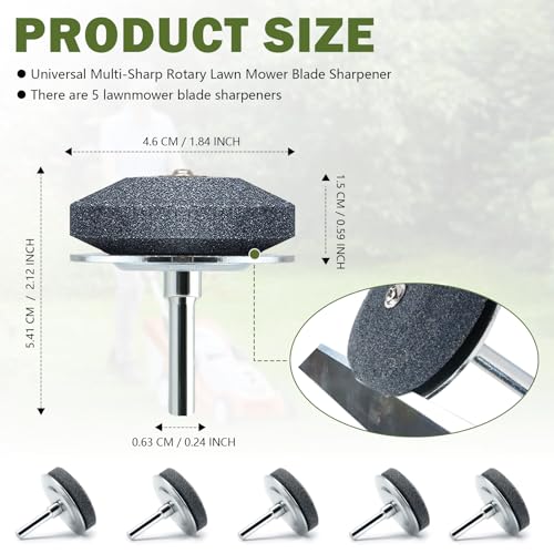 Lawn Mower Blade Sharpener, Rotary Lawnmower Blades Sharpener Tool Kits with Stainless Steel Base, Universal Lawn Mower Blade Sharpening Parts Compatible with Any Power Power Hand Drill, 5 PCS.
