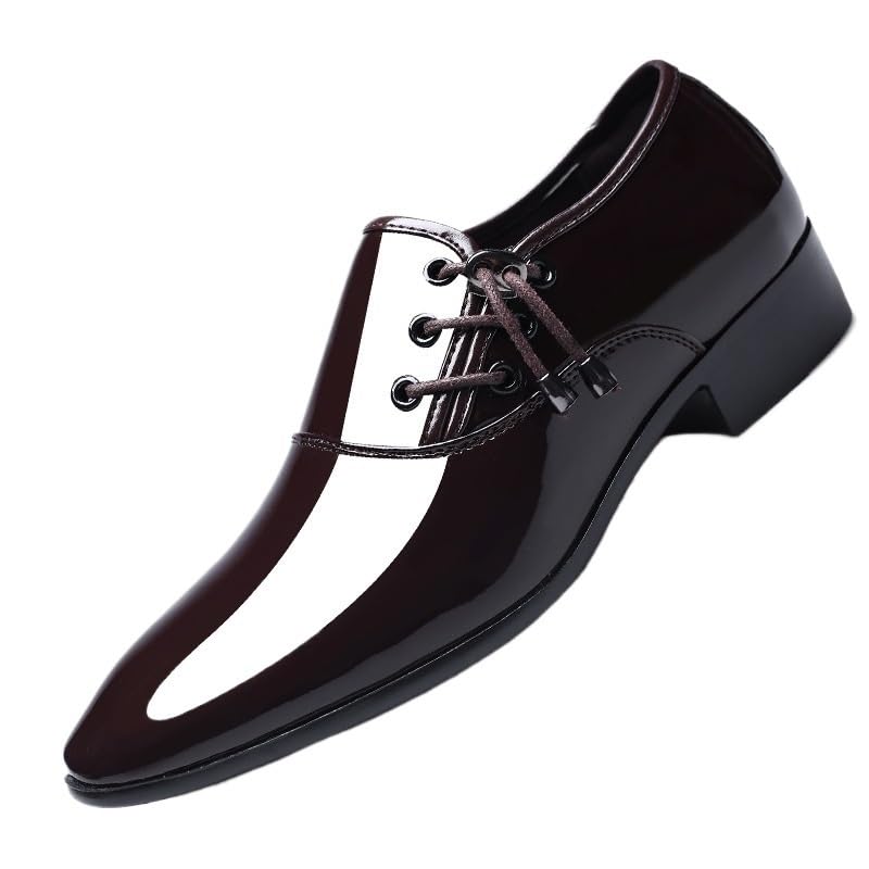 Men's Shiny Patent Leather Dress Shoes Mens Breathable Leather Wingtip Brogue Oxfords Shoes Increasing Non-Slip Softsole Walking Derby Shoes