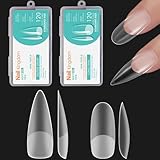 2 Shapes Soft Gel Nail Tips Long Stiletto Oval Full Cover Acrylic Nails Kit, Pre-buff Inside & Full Matte Surface, for Nail Extensions DIY Art Beginners/Professionals Salon, Easy Soak Off, BlueZOO
