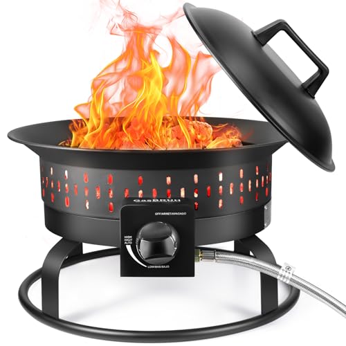 GasBRUH Outdoor Portable Propane Fire Pit, 19-Inch,60,000 BTU with Cover&Carry Handle,Fireplace,Gas Firebowl Smokeless,Portable Fire Pit for Outside Patio, Backyard, Camping,RV,Deck,Tailgating