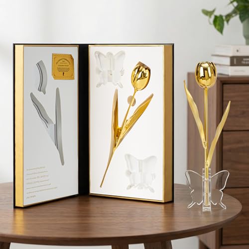 Mikasol 24K Gold Dipped Tulip – Royal Pure Gold, Luxury Book-Style Gift Box & Butterfly Stand, Eternal Flower Gift for Her, Wife, Mom, Christmas, Anniversary - Image 2