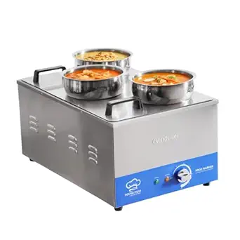 TOPKITCH 12L Commercial Soup Warmer with 3x4L Pots, Adjustable Temperature (30-85°C), ETL Listed