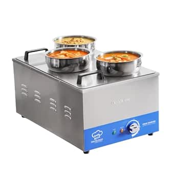 TOPKITCH ETL Listed Commercial 12L Soup Warmer with 3×4L Pot Buffet Bain Marie,Commercial Electric Food Warmer-120V 200W, Seamless One-Piece Tank, 30-85℃ Adjustable Temp Range.
