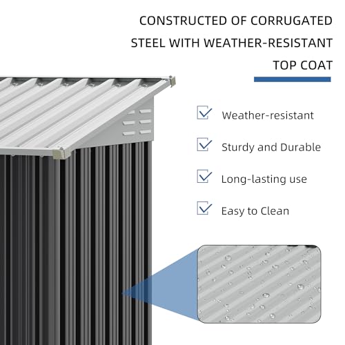 Image of JY QAQA 6x4 FT Metal Outdoor Garden Storage Shed,Waterproof Metal Garden Sheds with Window and Lockable Double Door,Weather Resistant Steel Tool Storage House Shed for,Garden,Patio,Lawn, Dark Grey