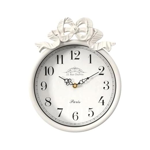 Chime Tide French Small Wall Clock with Bow, Vintage Ivory White Boho Style, Silent Battery product