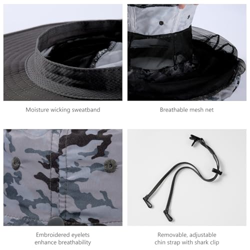 Image of BASSDASH UPF 50+ Mosquito Sun Hat with Hidden Head Net and Neck Flap for Men Women Outdoor Fishing Hiking Camping