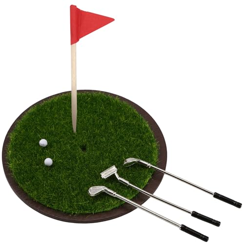 Miniature Golf Set Dollhouse 1:6 and 1:12 Scale Ornament, Includes Mini Golf Practice Grass Mat, 3...