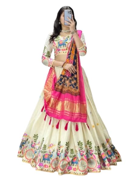 DN 8211 Pure Cotton Embroidered Lehenga Choli with Gaji Silk Dupatta