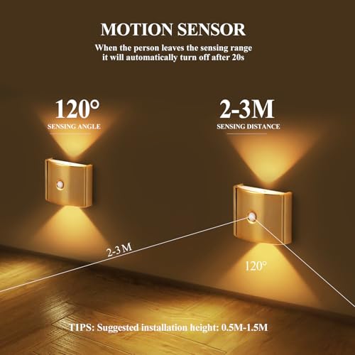 Apliques de pared LED con sensor movimiento recargables dorados pack de 2 3