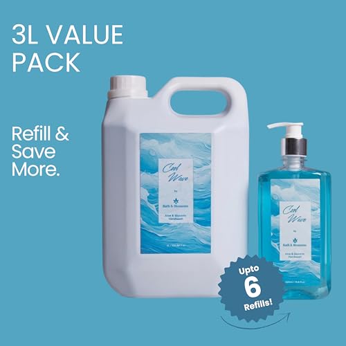 Image of Bath & Blossoms Cool Wave Hand Wash 3 L | Aloe Vera & Glycerin | Enriched with Rice & Cucumber Extract | Hydrating & Gentle Daily Cleanse | Fresh Aquatic Minty Fragrance | Antibacterial formula | Vegan, Cruelty Free & 100% Paraben Free | Luxurious Hand Care