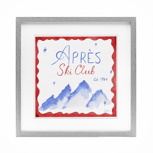 Stupell Industries 'Red & Blue Apres Ski Club'�A�K���X���t���[���v�����g�A�O���[�A13 x 13