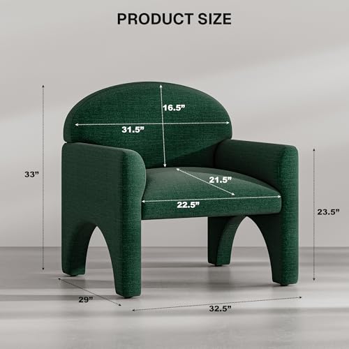 Image of BELLEZE Modern Accent Chair Set of 2, Comfortable Upholstered Arched Design Armchair with Rubber Wood Legs for Living Room Bedroom Office - Green