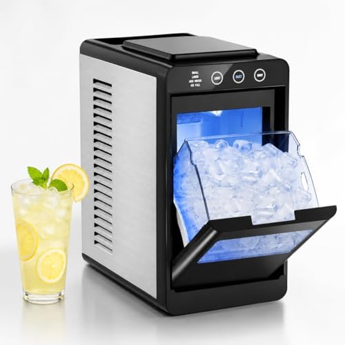 Kismile Portable Countertop Ice Maker Machine, 26lbs Ice in 24Hrs, Self-Cleaning Ice Maker with Selectable Ice Size & Internal Light, Compact Design for Home/Kitchen/Bar