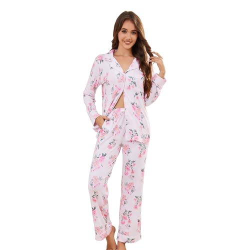 Image of LYCY Womens Pajama Sets Floral Print, Long Sleeve Button Down Pajamas Set for Women Soft Sleepwear Pjs 2 piece Loungewear