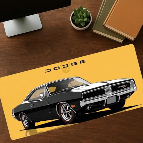Image of Moto Edition Desk Mat 23x11 Inch - Racing-Themed Keyboard & Mouse Pad for Office, Home & Gaming | Non-Slip Rubber Base, Waterproof Surface, Supercar & Bike Inspired Table Mat (Classic Dodge)
