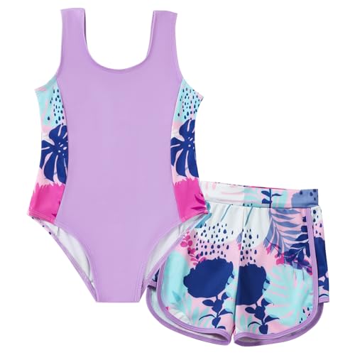 U·nikaka Baby Girls One Piece Swimsuits with Boyshorts Toddler Bathing Suit Little Girls Swimsuits Summer Swimwear 2-6Y Purple