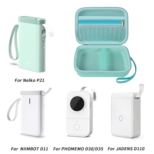 Image of Comecase Case Compatible with Nelko P21 / for Phomemo D30 D35 Label Maker Machine, for JADENS D11 / for SUPVAN Mini Labeler Sticker, Labler Maker Storage for Tape&Accessories - Green