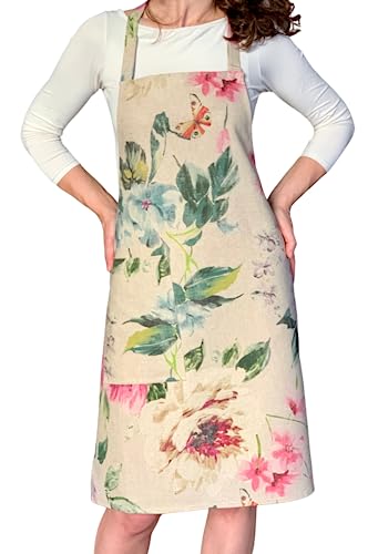 Tablier lin et coton de qualité supérieure, motif coloré Night Flower pour femme
