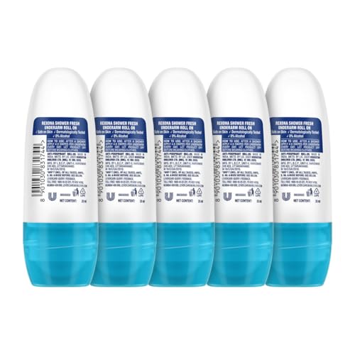 Image of Rexona Shower Fresh Underarm Roll-On Deodorant for Women | 72 Hours Long-Lasting Odour Protection | 0% Alcohol, Safe on Skin | 25ML (Pack of 5)
