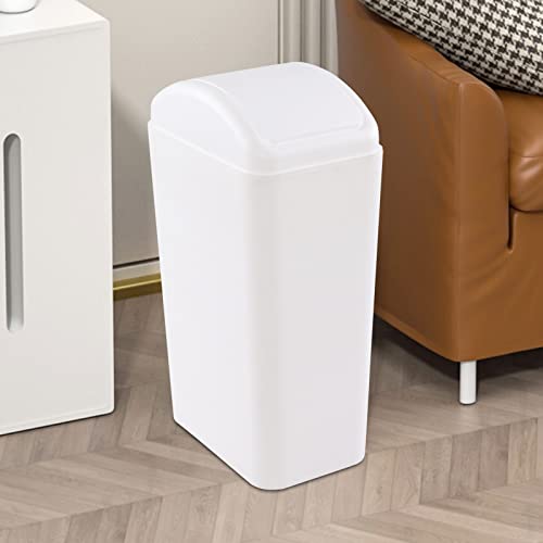 Image of Esdiplot 3.5 Gallon Plastic Trash Can with Swing Top Lid | Slim Swing Lid Garbage Bin Wastebasket for Bathroom